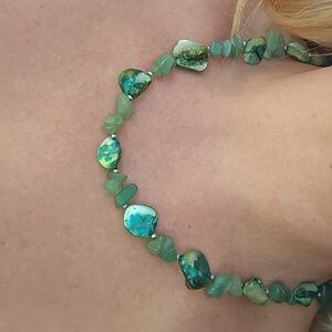 Green Stone and shell beaded necklace